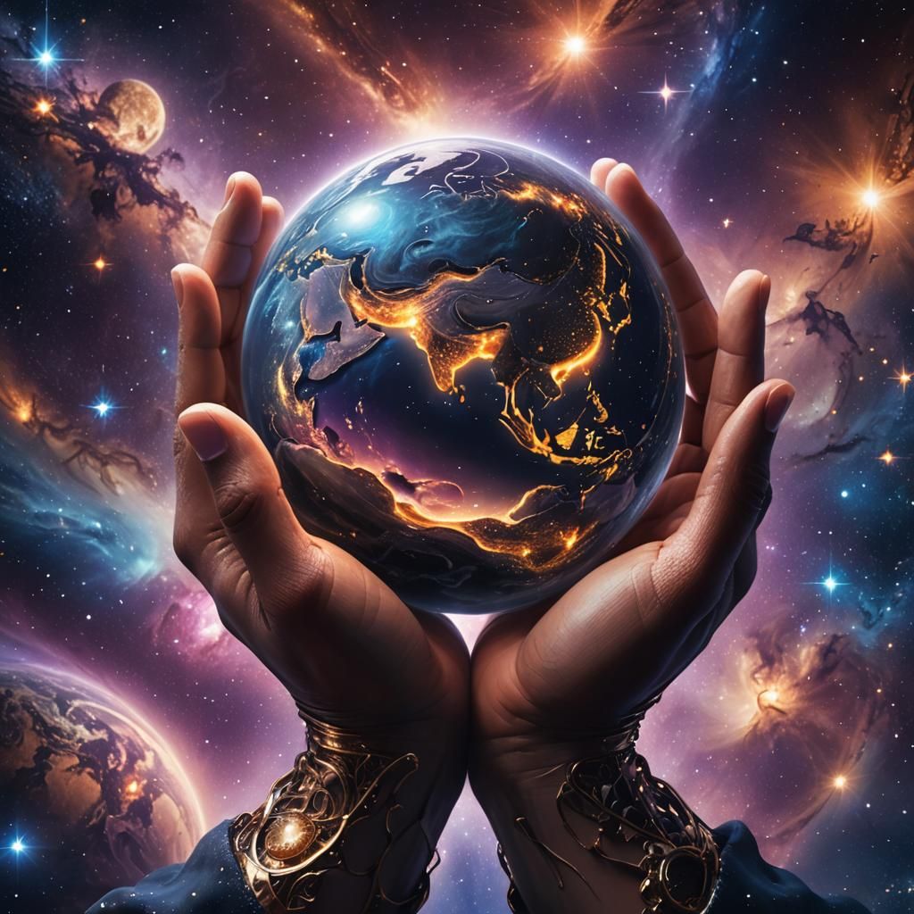 Surreal Earth in Hands: Space Fantasy Concept Art