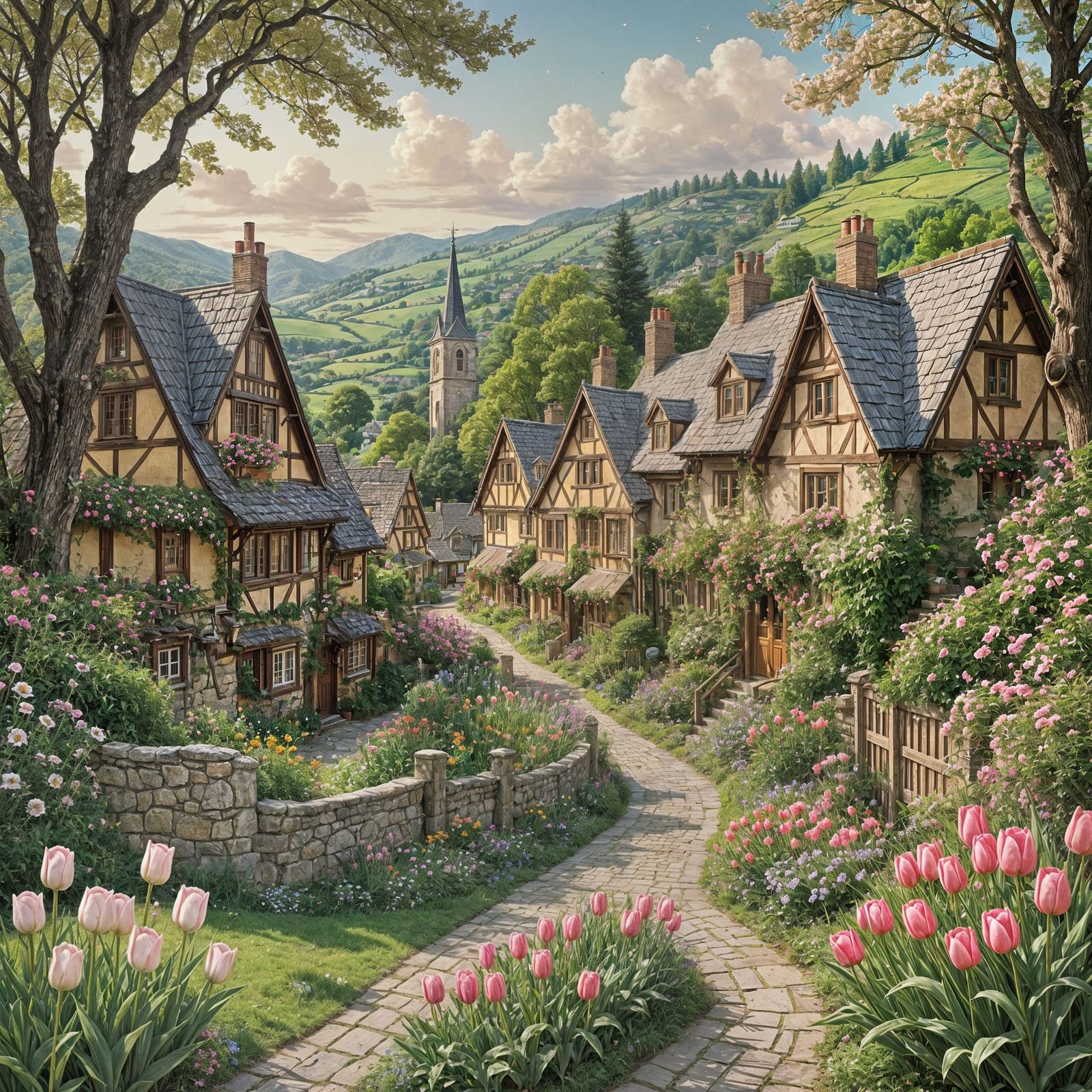 Enchanted Village in Soft Impressionist Style