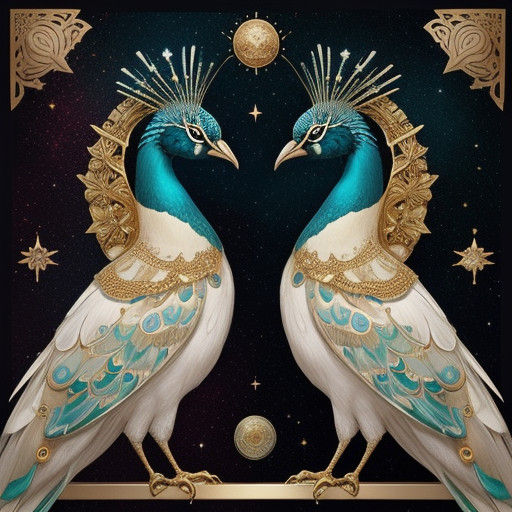Luxurious, Intricate Mixed Media Art with Celestial Peacocks