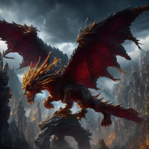 Dragon-Wolf Hybrid in Detailed Matte Painting Style