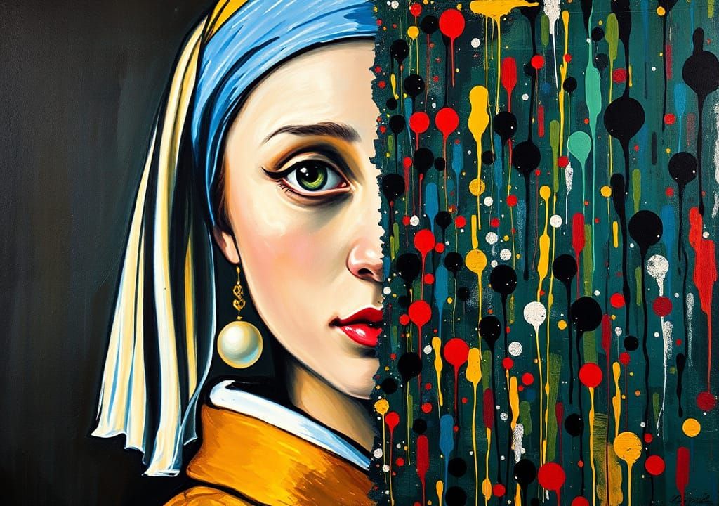 Girl with Pearl Earring in Abstract Expressionist Style