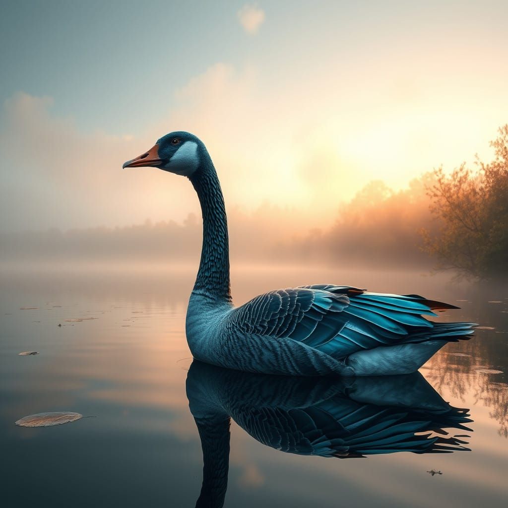 Majestic Goose in Iridescent Blues and Greens