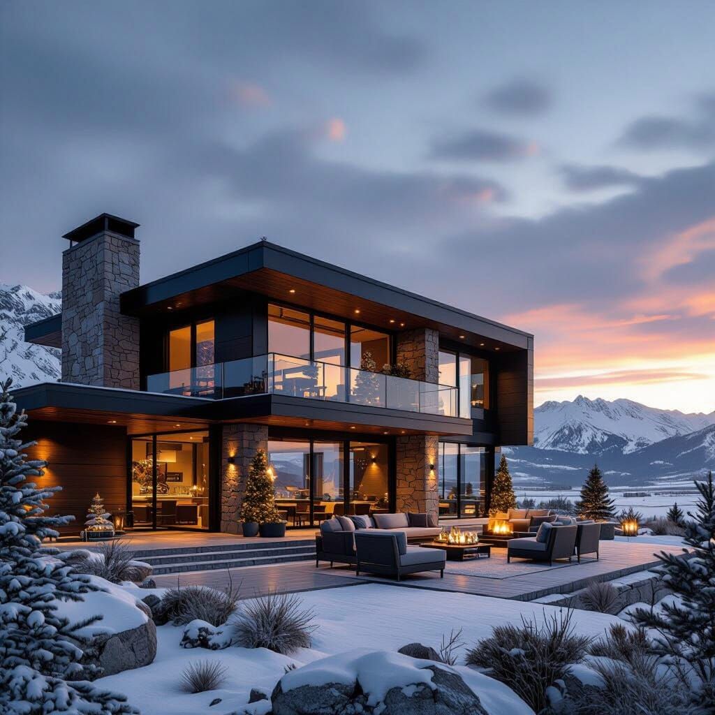 Rustic Industrial Mansion at Sunset with Tundra Views