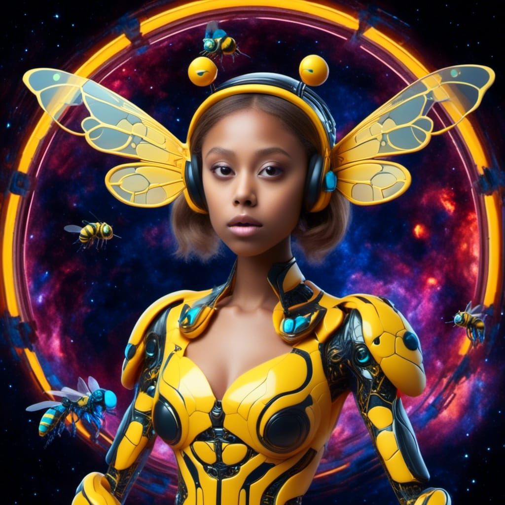 Neon Chibi Bee Bots and Insect Queen