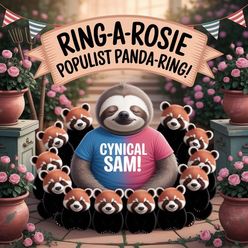 Sleepy Sloth with Red Pandas in Rose Garden Digital Art