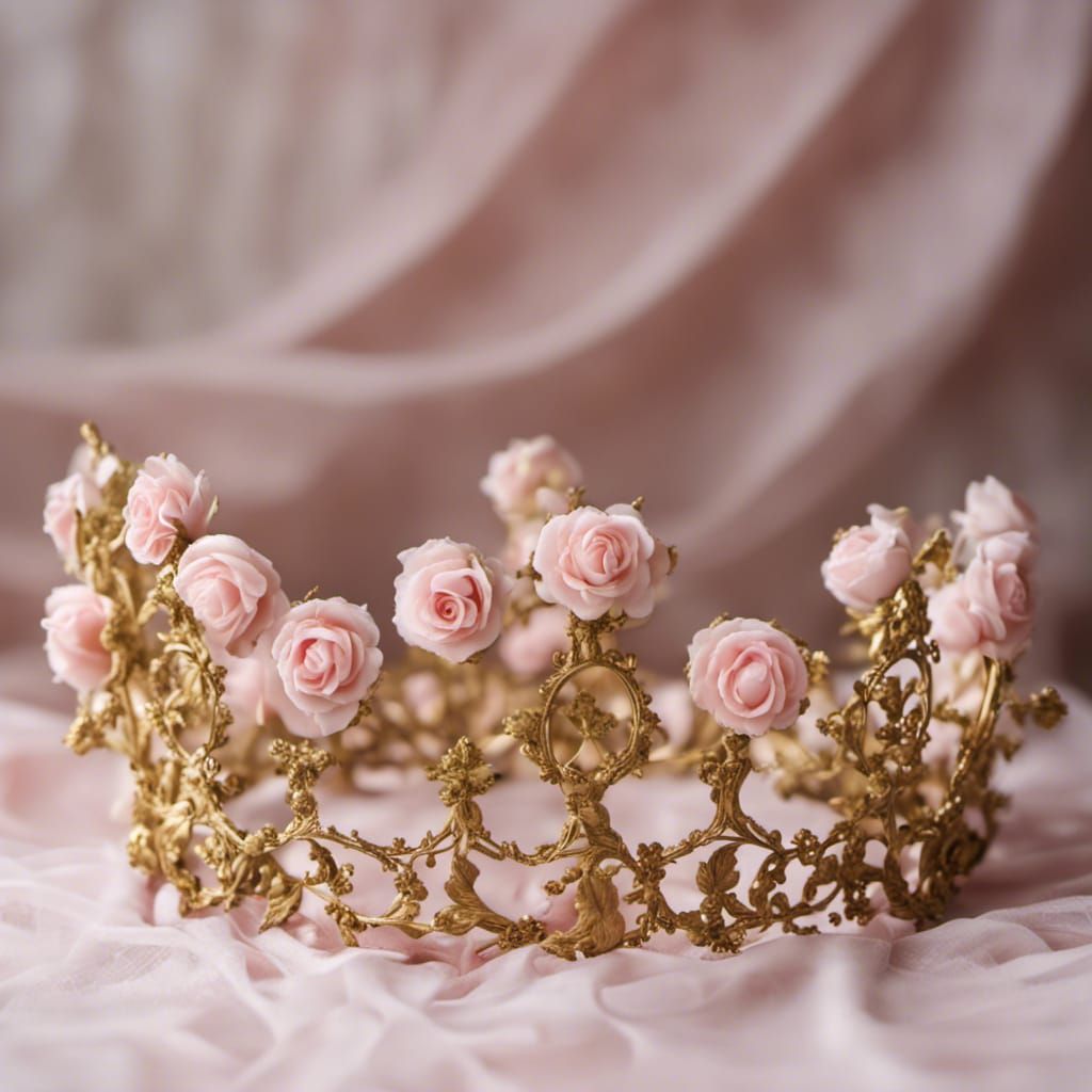 Rococo Princess Crown with Pale Pink Roses