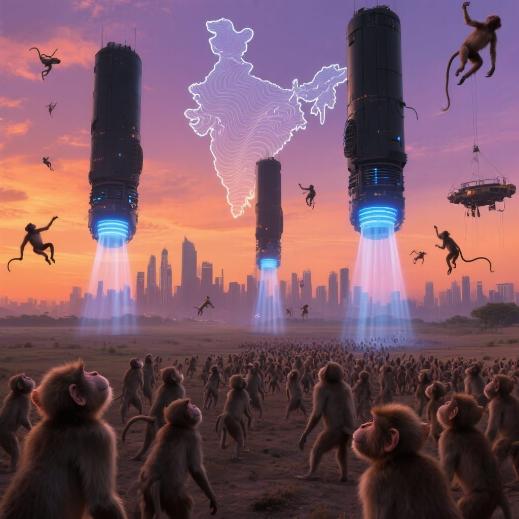 Mesmerizing Monkey Migration at Dusk: A Photorealistic Matte...