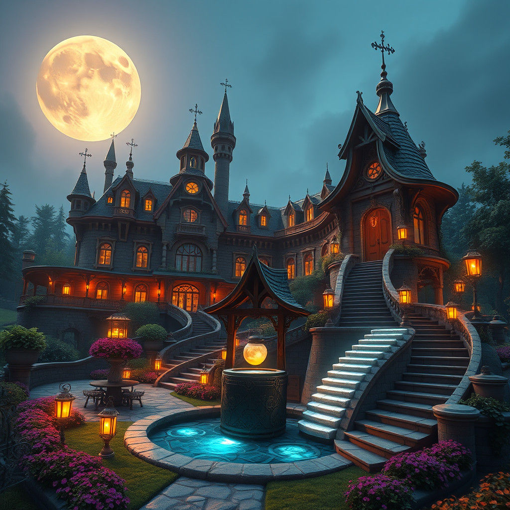 Mystical Hotel and Wishing Well in Ethereal Gardens