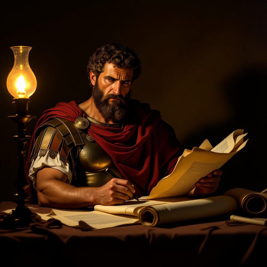 Roman Historian Tacitus Writing by Lamplight