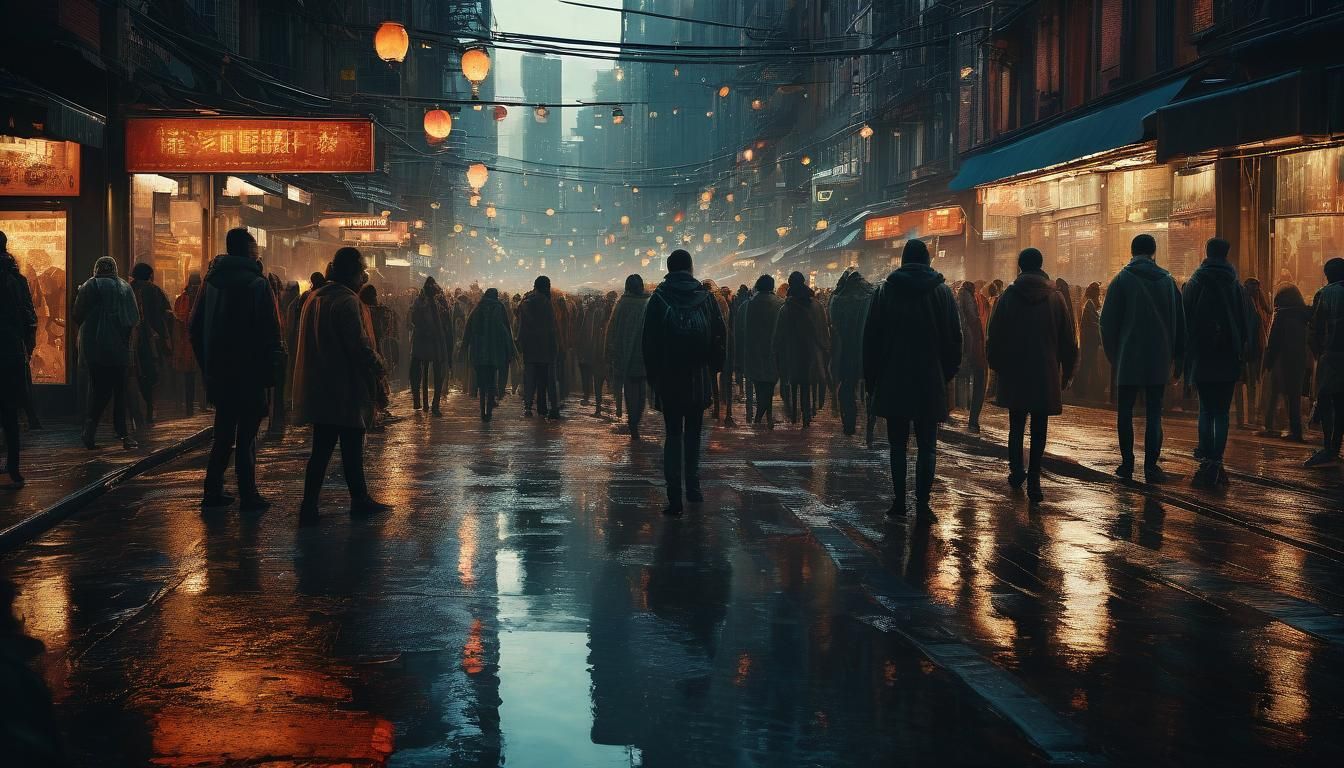Urban Crowd in Cinematic Digital Art Style