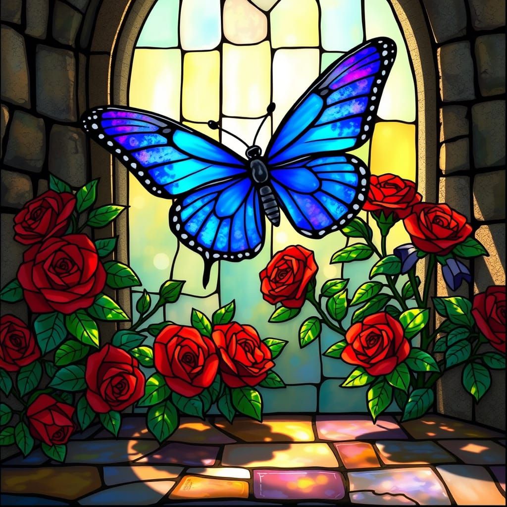 Iridescent Butterfly Stained Glass in Tiffany Style