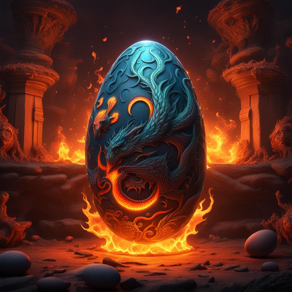 Flaming Dragon Egg with Glowing Tattoos