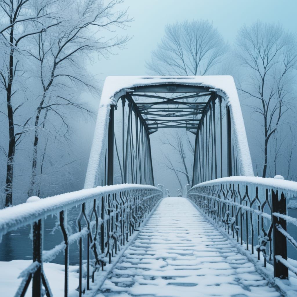 icy winter bridge 

cold 

winter colours 

ice and snow 

i...