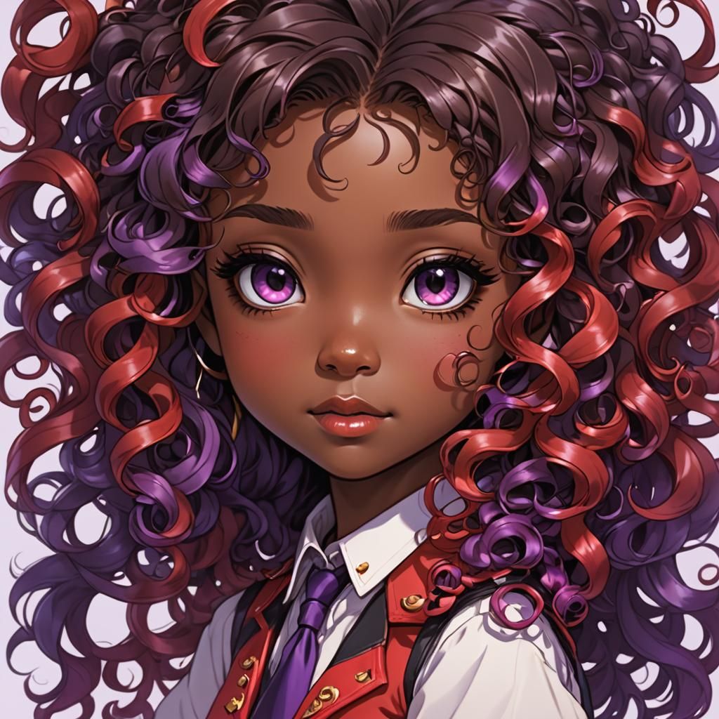Chibi Anime Woman with Curly Red Hair