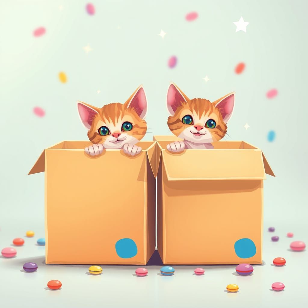 Whimsical Candyland Box Kittens in Cel-Shaded Candy Art