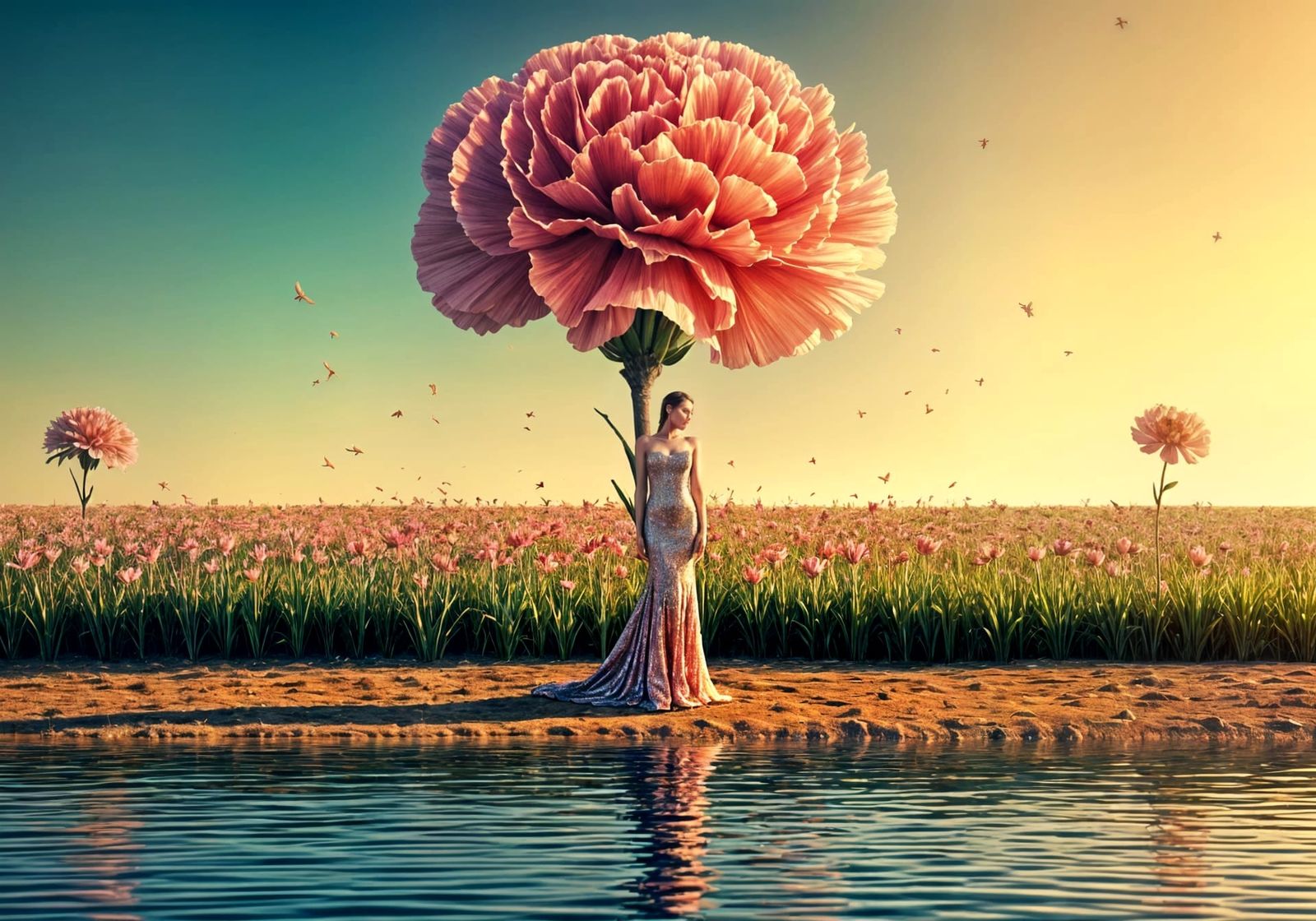 Surreal Evening Goddess Among Wildflowers