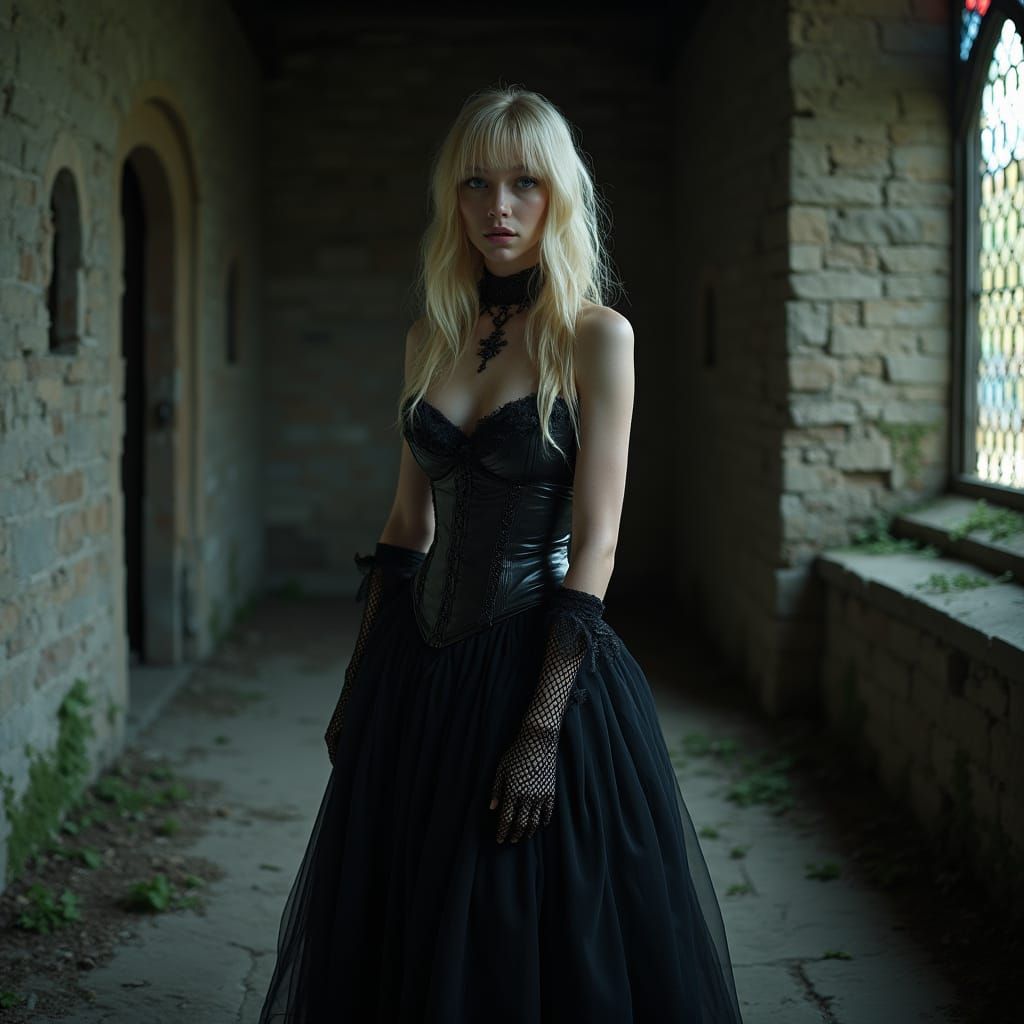 Gothic Woman in Abandoned Rectory: Photorealistic Image
