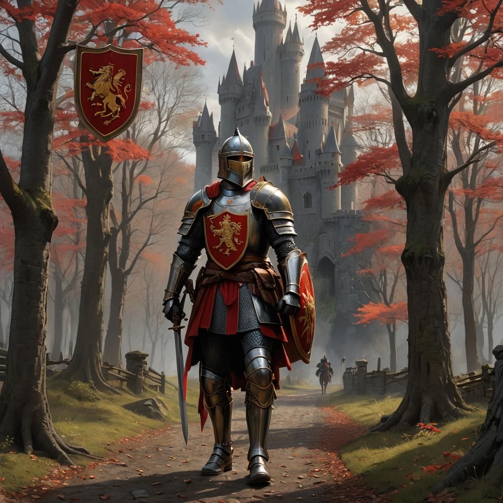 Knight with Horse and Family Crest