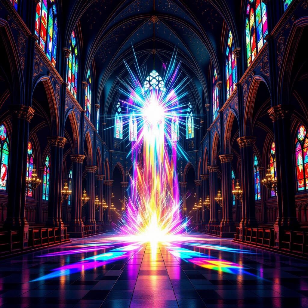Gothic Cathedral with Shimmering Energy Portal