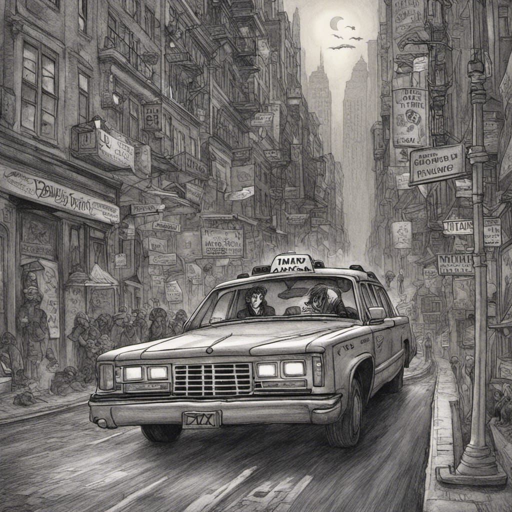 Vampire in a New York City Taxi in Greenwich Village Mark Henson Ana Juan illustration
