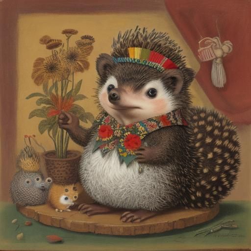 Hedgehog in Doodle World: Abstract Expressionist Painting