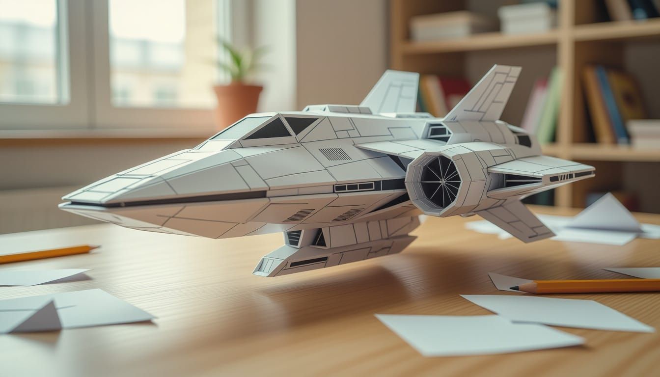 Intricate Paper Spaceship on a Desk