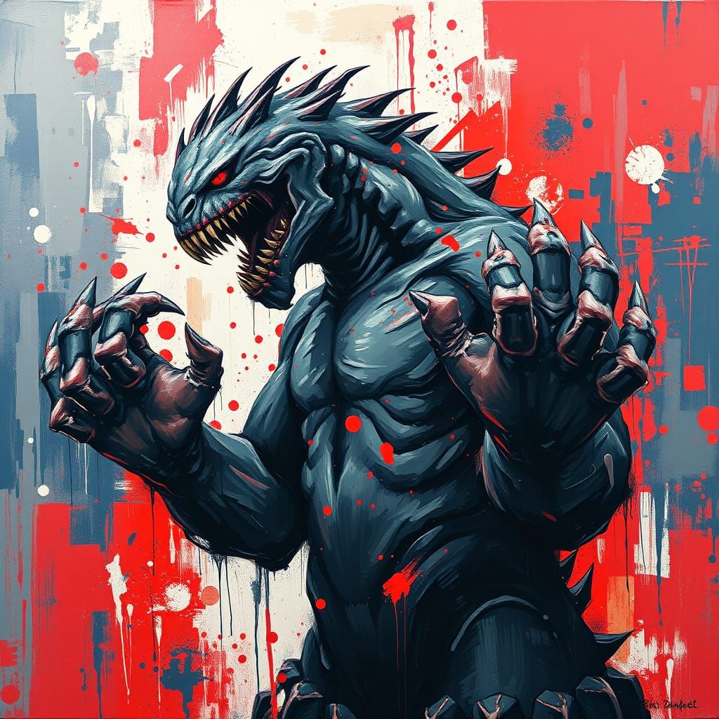 Expressive Monster Portrait in Abstract Acrylic Style