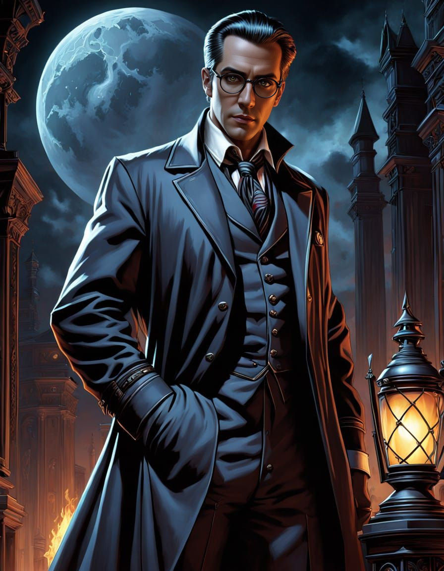 Enigmatic Librarian in Miskatonic University Attire