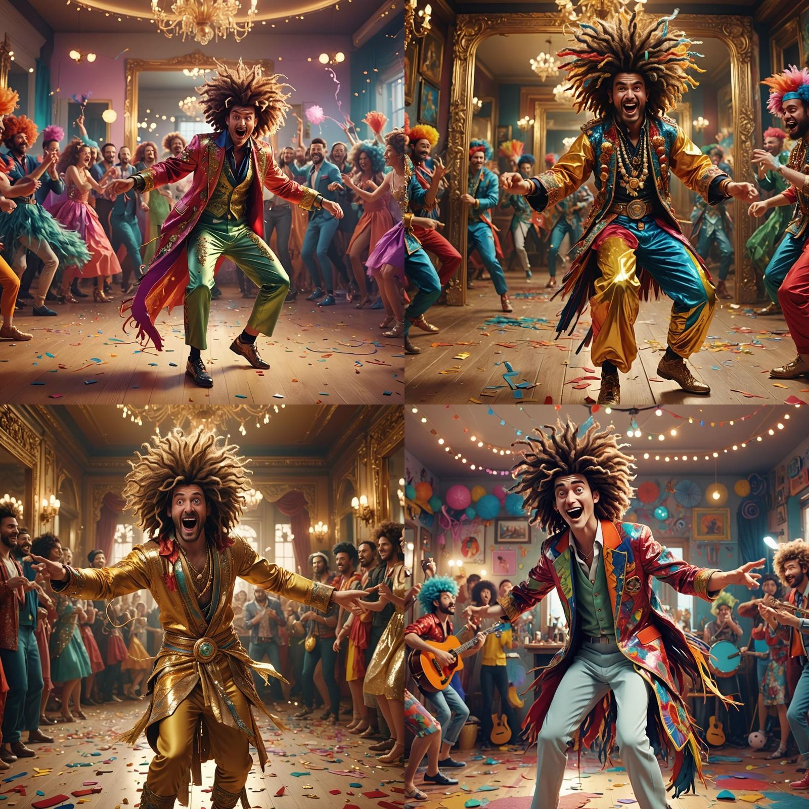 Animated 3D Man Dancing in Mirror in Party Hall