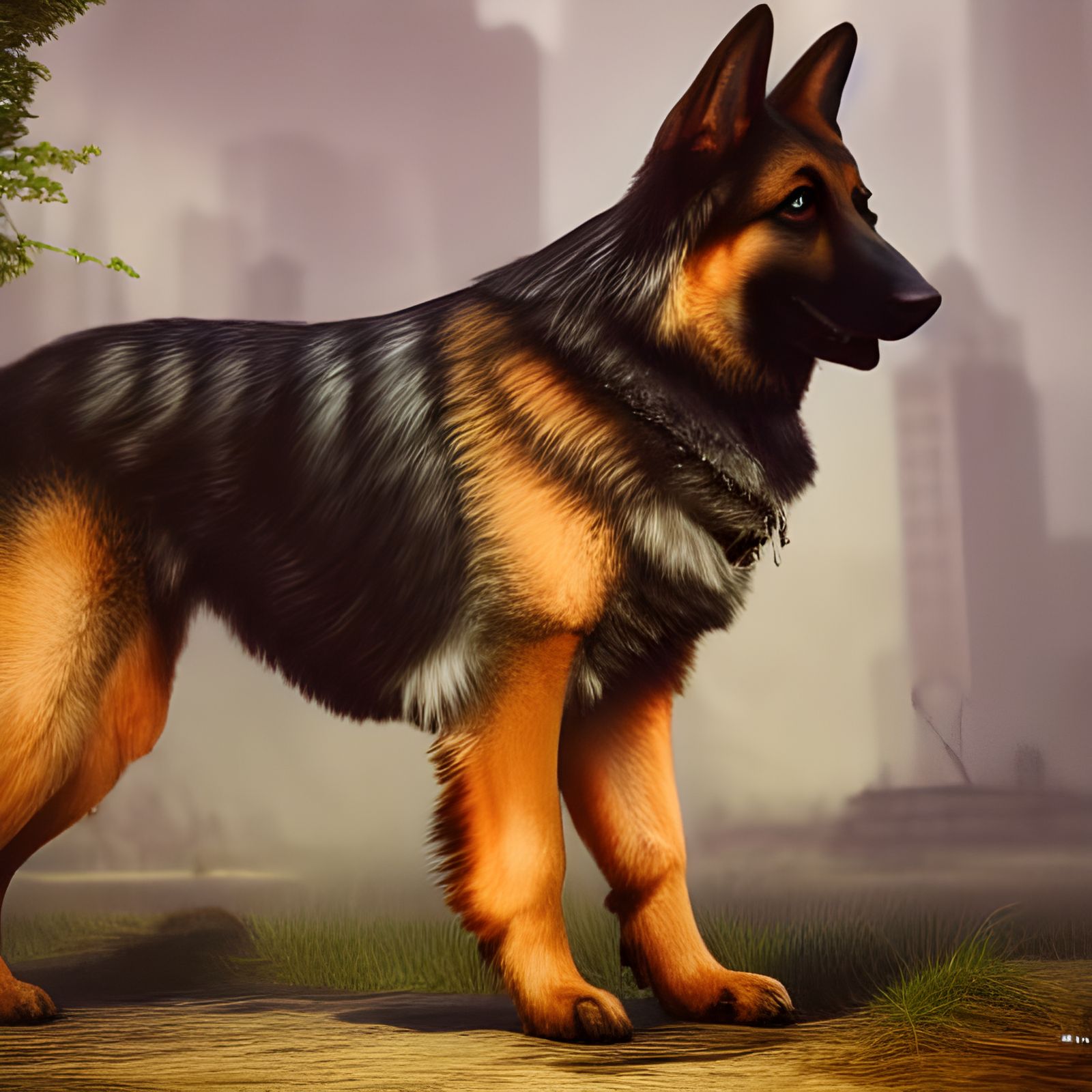 Detailed German Shepherd Matte Painting