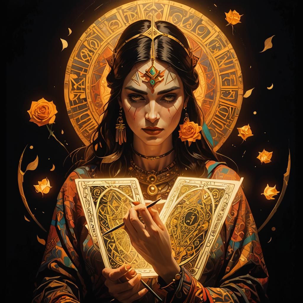 Cubist Death Tarot Card Design with Calligraphy