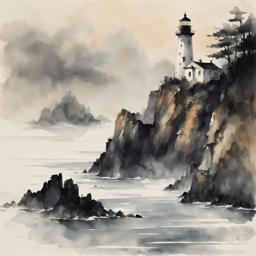Serene Japanese Lighthouse in Soft Focus