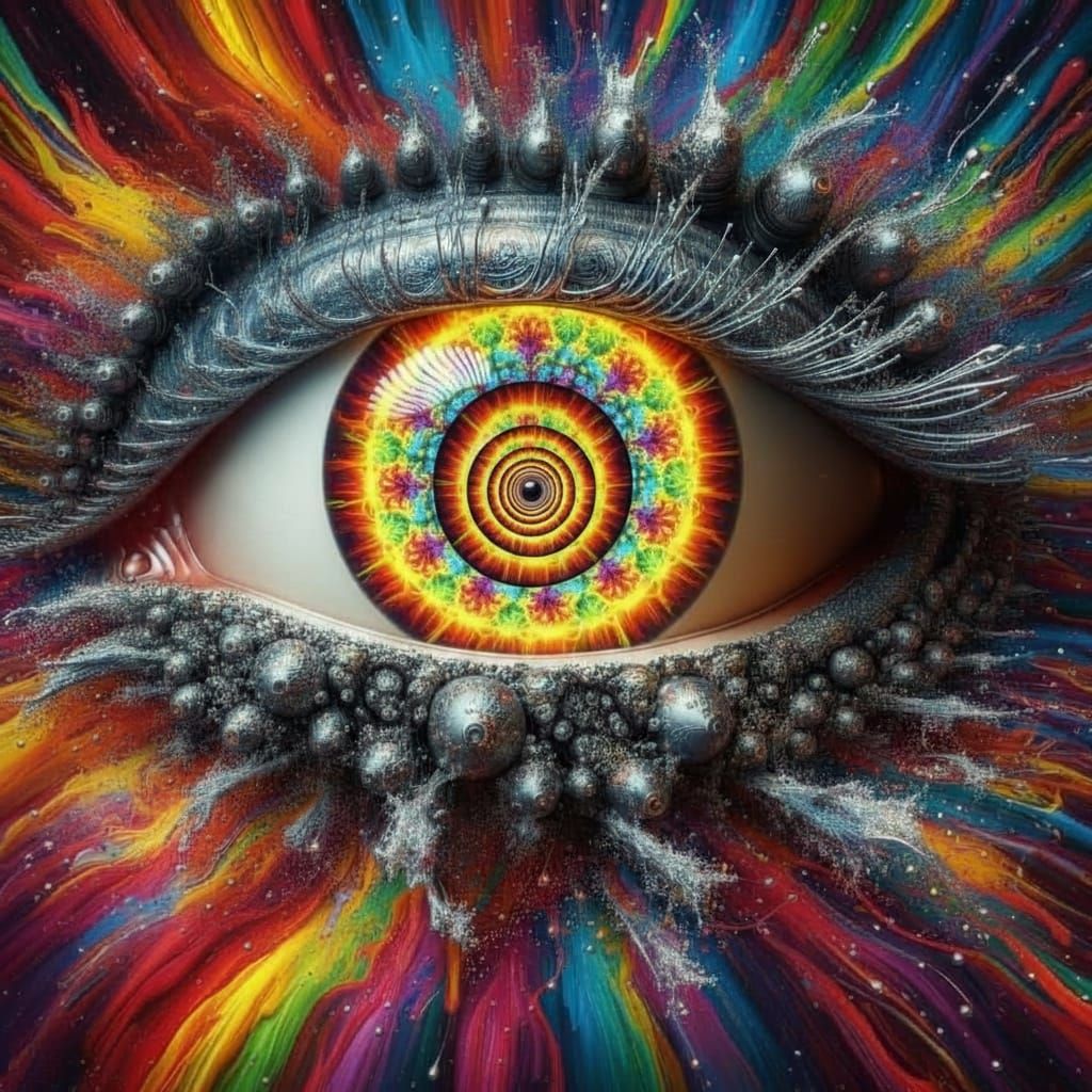 Giant Eye with Metallic Rainbow Corneas Descending into Infi...