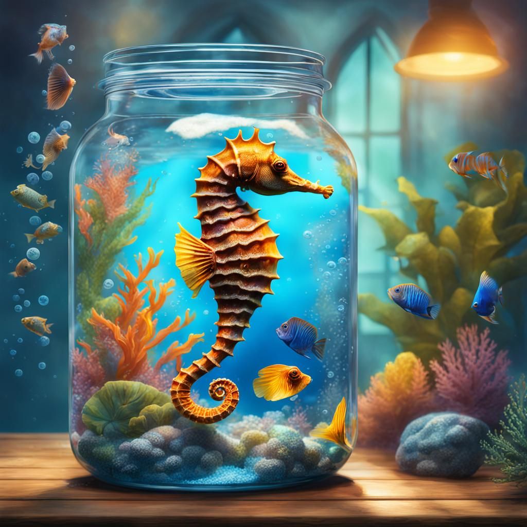 Underwater Seahorse Science in a Jar Splash Art