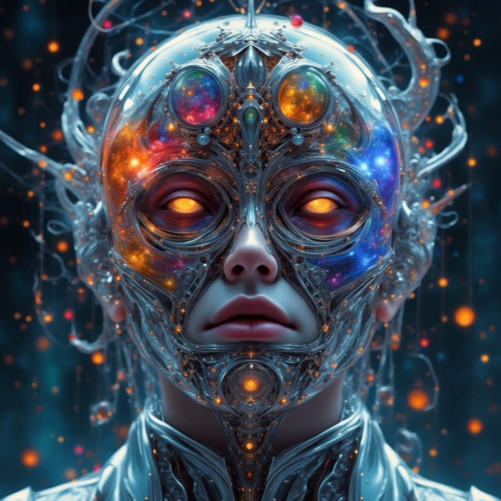 Futuristic Cybernetic Portrait with Transparent Faceplate