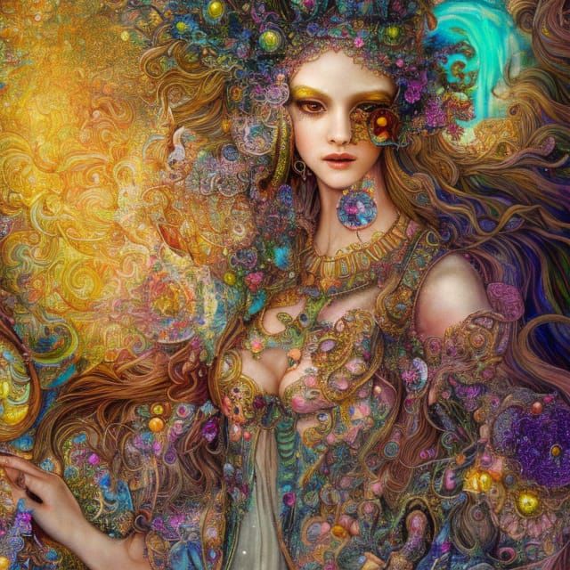 Ethereal Goddess with Jewels in Aetherpunk Style