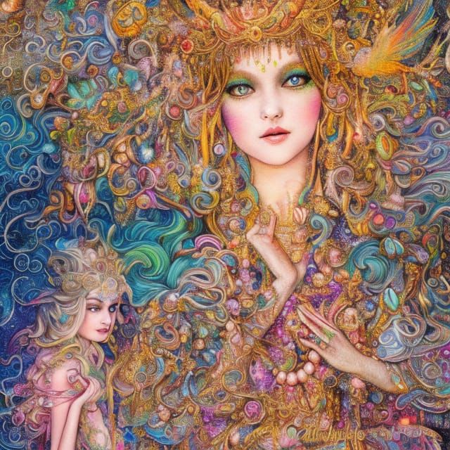 Ethereal Goddess with Jewels in Aetherpunk Style