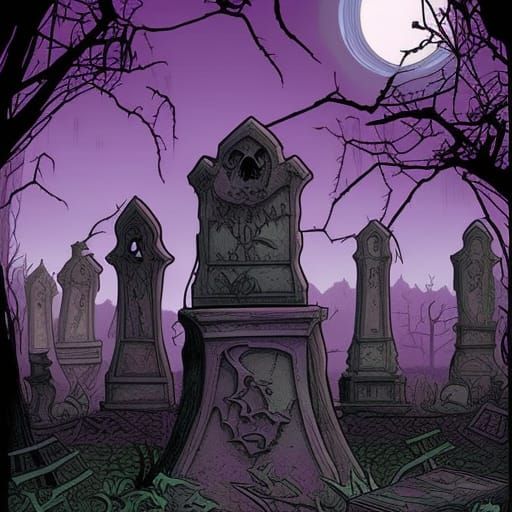 Spooky Haunted Graveyard in Comic Book Style