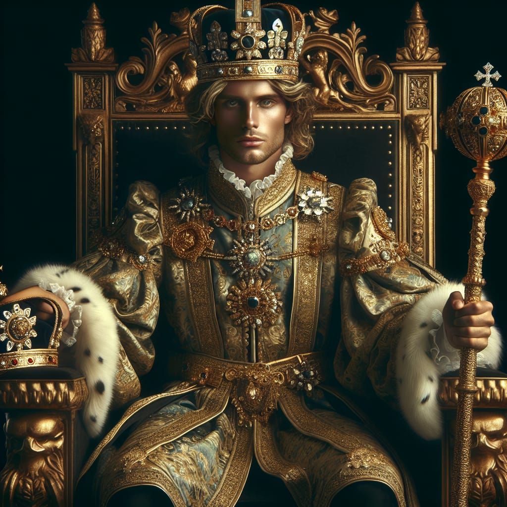 A Wise and Powerful Monarch in Ornate Ceremonial Attire