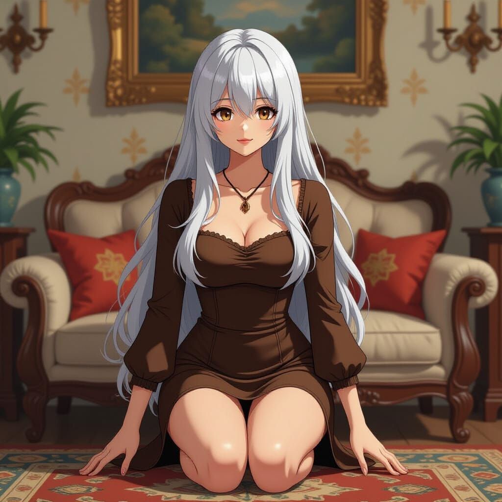 Anime Woman on Couch in Renaissance Style