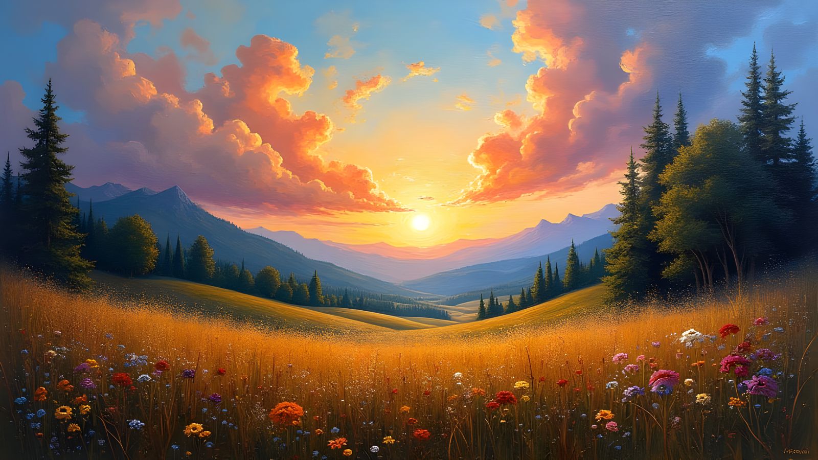 Happy Impasto Landscape in Bob Ross and Rembrandt Style