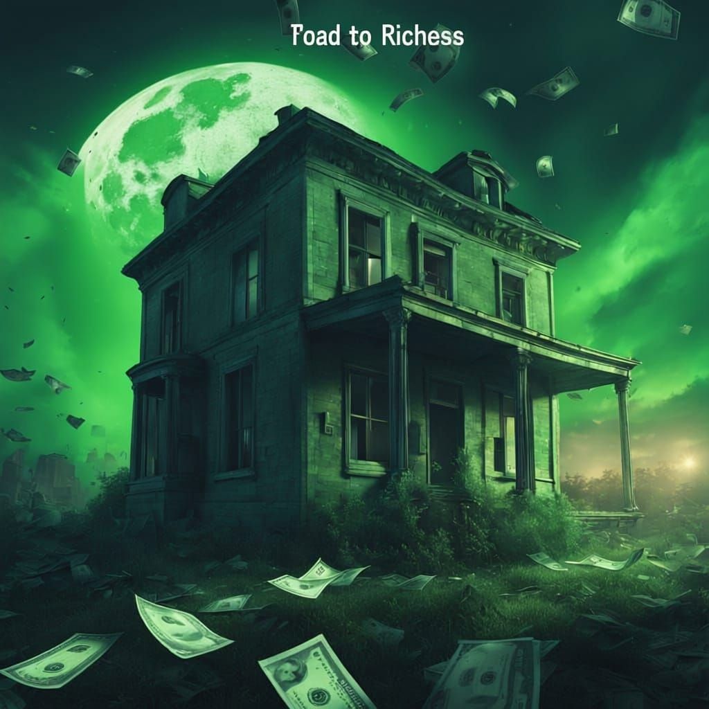 Surreal Abandoned House with Glowing Mist and Flying Bank No...