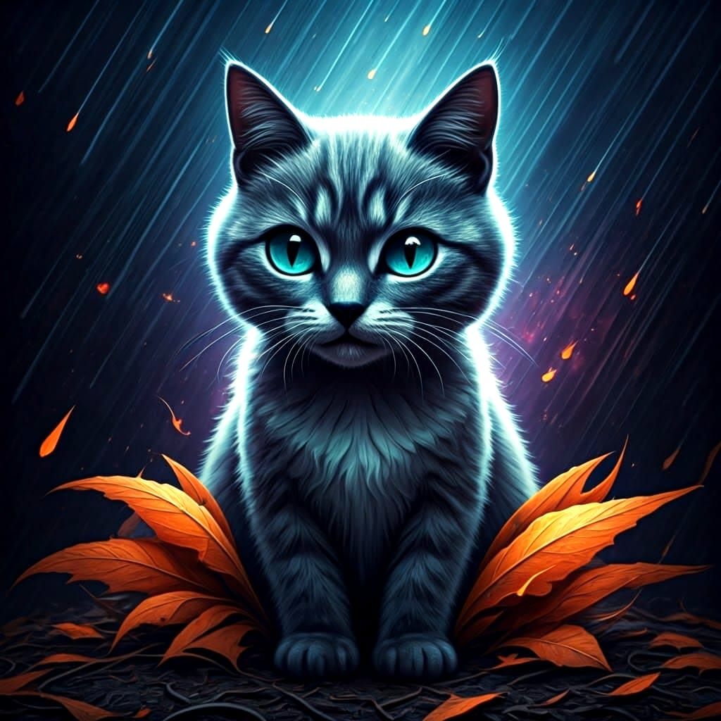 Macabre Siamese Cat in Impressionist Halloween Fantasy