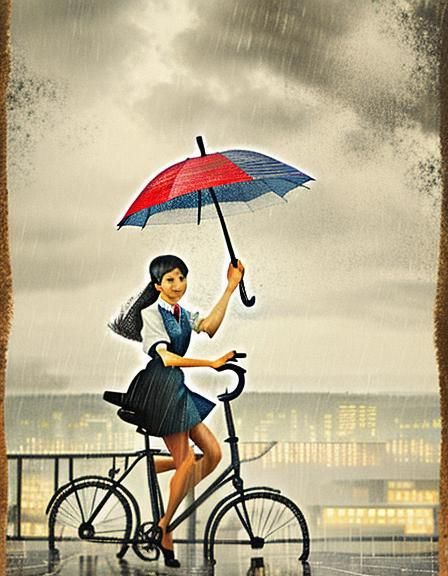 Girl with Umbrella in the Rain