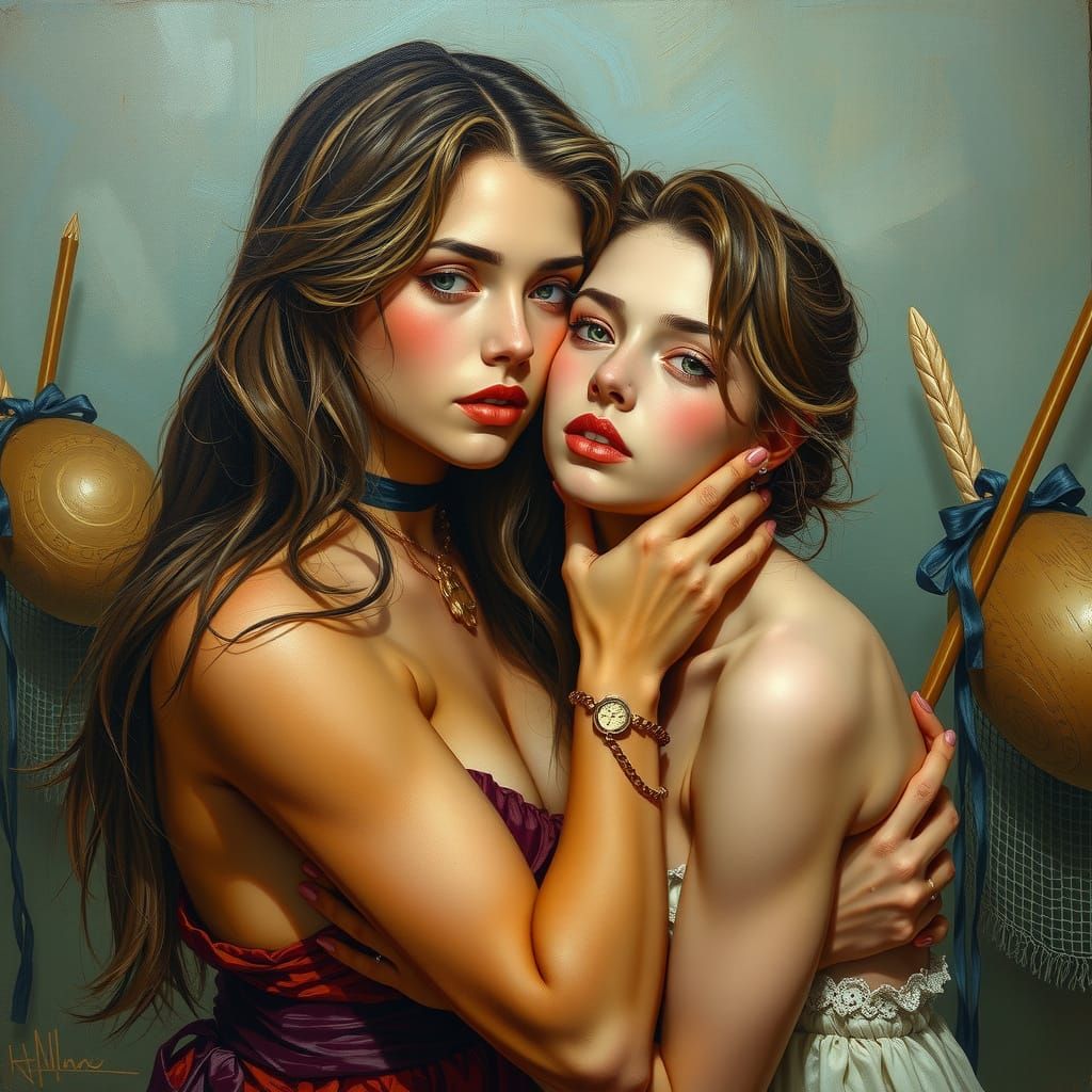 Feminine Womanhood Scene in Action Painting Style