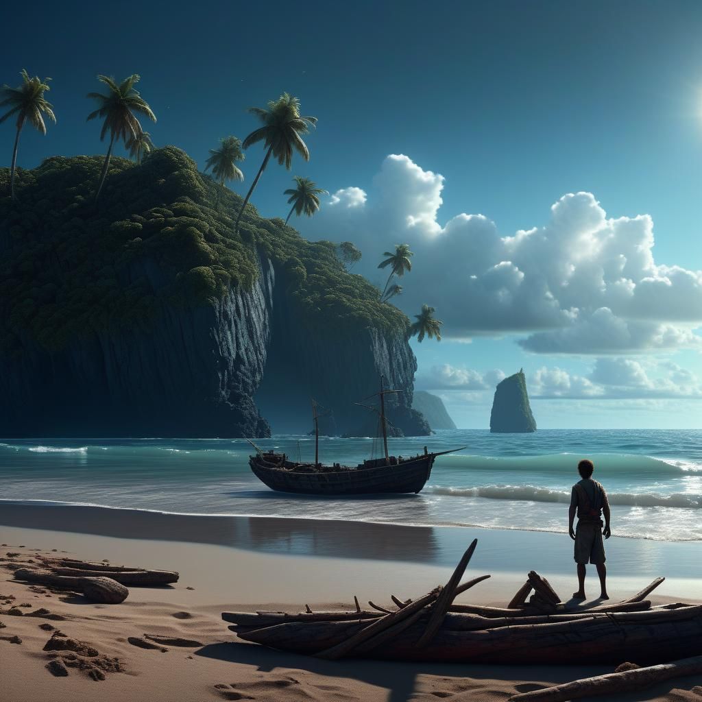 Hopeful Castaway Stares at the Horizon