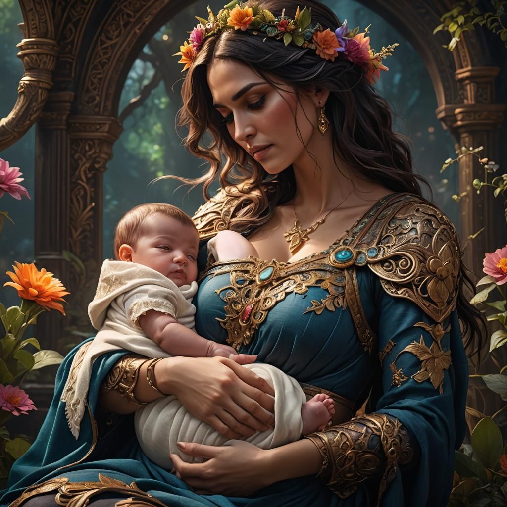 Transgender Woman Breastfeeding in Detailed Fantasy Art