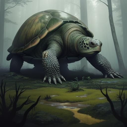 Colossal Armored Turtle in Mystical Forest