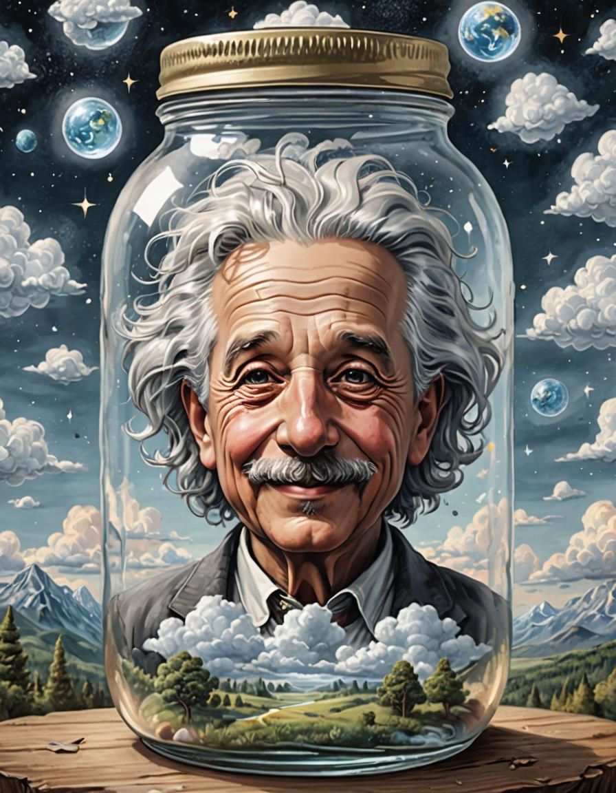 Einstein's Head Encased in Glass Dreamscape