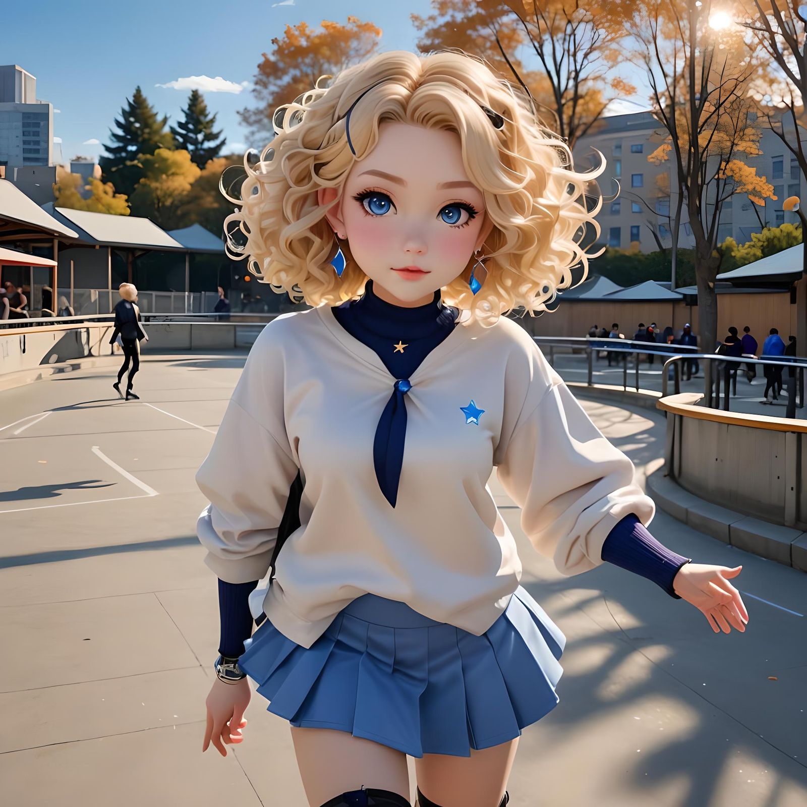 Anime Girl Roller Skating at Skate Park in 3D